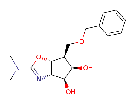 Molecular Structure of 134875-86-8 (4H-Cyclopentoxazole-4,5-diol, 2-(dimethylamino)-3a,5,6,6a-tetrahydro-6-(phenylmethoxy)methyl-, (3aR,4R,5R,6R,6aS)-)