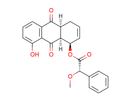 Molecular Structure of 75920-38-6 ((S)-Methoxy-phenyl-acetic acid (1R,4aS,9aS)-8-hydroxy-9,10-dioxo-1,4,4a,9,9a,10-hexahydro-anthracen-1-yl ester)