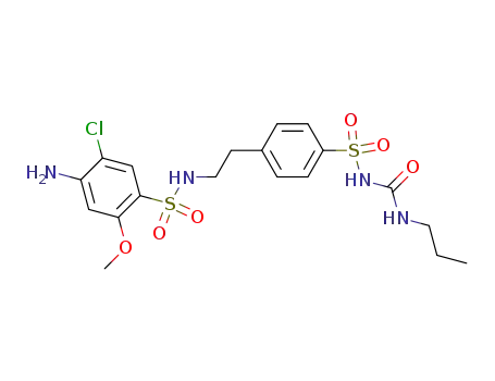 Molecular Structure of 81514-37-6 (1-[4-[2-[(4-amino-5-chloro-2-methoxy-phenyl)sulfonylamino]ethyl]phenyl ]sulfonyl-3-propyl-urea)