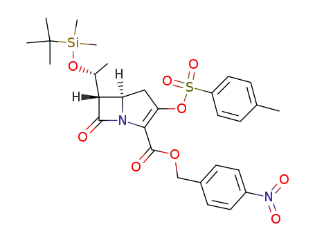 Molecular Structure of 226700-71-6 ((5R,6S)-6-[(R)-1-(tert-Butyl-dimethyl-silanyloxy)-ethyl]-7-oxo-3-(toluene-4-sulfonyloxy)-1-aza-bicyclo[3.2.0]hept-2-ene-2-carboxylic acid 4-nitro-benzyl ester)