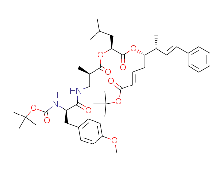 Molecular Structure of 245125-92-2 (tert-butyl (5S,6R)-5-[(2S)-2-[(2R)-3-[(2R)-2-tert-butoxycarbonylamino-3-(4-methoxyphenyl)-propionylamino]-2-methylpropionyloxy]-4-methylpentanoyloxy]-6-methyl-8-phenylocta-2(E),7(E)-dienoate)
