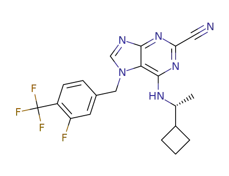 Molecular Structure of 1621222-25-0 ((R)-6-((1-cyclobutylethyl)amino)-7-(3-fluoro-4-(trifluoromethyl)benzyl)-7H-purine-2-carbonitrile)