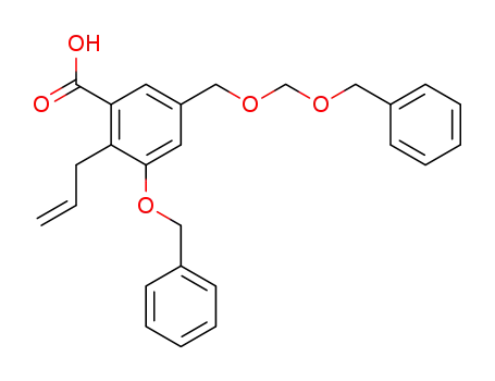 Molecular Structure of 177957-78-7 (Benzoic acid,
3-(phenylmethoxy)-5-[[(phenylmethoxy)methoxy]methyl]-2-(2-propenyl)-)