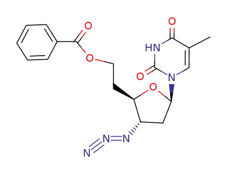 Molecular Structure of 130481-60-6 (1-(3'-azido-6'-O-benzoyl-2',3',5'-trideoxy-β-D-allofuranosyl)thymine)