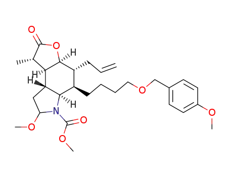 (1S,3aS,4R,5R,5aR,8aR,8bS)-4-Allyl-7-methoxy-5-[4-(4-methoxy-benzyloxy)-butyl]-1-methyl-2-oxo-decahydro-furo[3,2-e]indole-6-carboxylic acid methyl ester