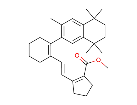 Molecular Structure of 199529-71-0 (2-{(E)-2-[2-(3,5,5,8,8-Pentamethyl-5,6,7,8-tetrahydro-naphthalen-2-yl)-cyclohex-1-enyl]-vinyl}-cyclopent-1-enecarboxylic acid methyl ester)