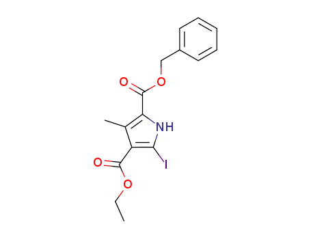 Molecular Structure of 81972-01-2 (1H-Pyrrole-2,4-dicarboxylic acid, 5-iodo-3-methyl-, 4-ethyl
2-(phenylmethyl) ester)