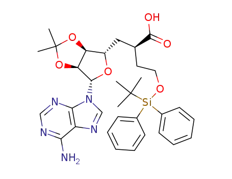 9-<6-(R,S)-<2-(tert-butyldiphenylsiloxy)ethyl>-2,3-O-isopropylidene-5,6-dideoxy-β-D-ribo-heptofuranosyluronic acid>adenine
