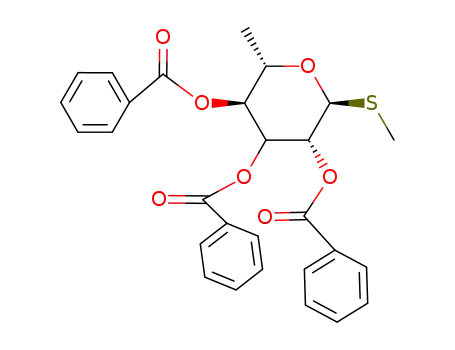 Molecular Structure of 115678-19-8 (methyl 2,3,4-tri-O-benzoyl-1-thio-α-L-rhamnopyranoside)