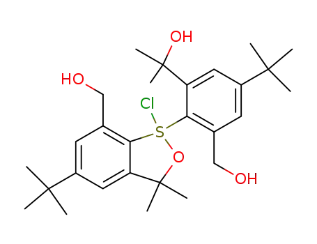 Molecular Structure of 78479-68-2 (2-[5-tert-Butyl-2-(5-tert-butyl-1-chloro-7-hydroxymethyl-3,3-dimethyl-1,3-dihydro-1λ<sup>4</sup>-benzo[c][1,2]oxathiol-1-yl)-3-hydroxymethyl-phenyl]-propan-2-ol)