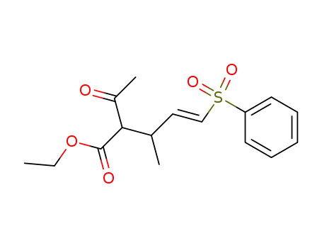 Molecular Structure of 194851-91-7 (4-Pentenoic acid, 2-acetyl-3-methyl-5-(phenylsulfonyl)-, ethyl ester,
(4E)-)