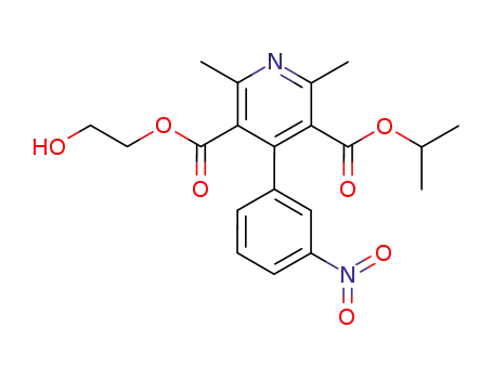 Molecular Structure of 82219-48-5 (3,5-Pyridinedicarboxylic acid, 2,6-dimethyl-4-(3-nitrophenyl)-,
2-hydroxyethyl 1-methylethyl ester)