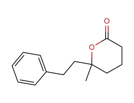 Molecular Structure of 113235-07-7 (2H-Pyran-2-one, tetrahydro-6-methyl-6-(2-phenylethyl)-)