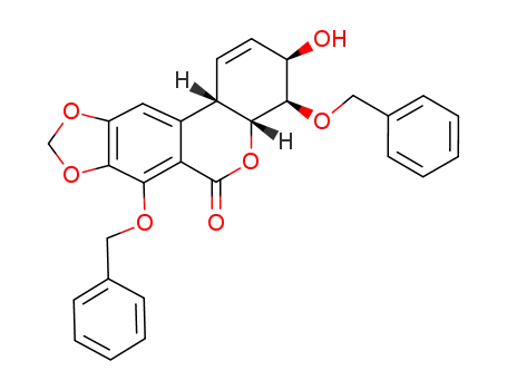 Molecular Structure of 120882-57-7 (<(+/-)-(3α,4α,4aα,11bα)>-3,4,4a,11b-Tetrahydro-3-hydroxy-4,7-bis(phenylmethoxy)-6H-<1,3>benzodioxolo<5,6-c><1>benzopyran-6-one)