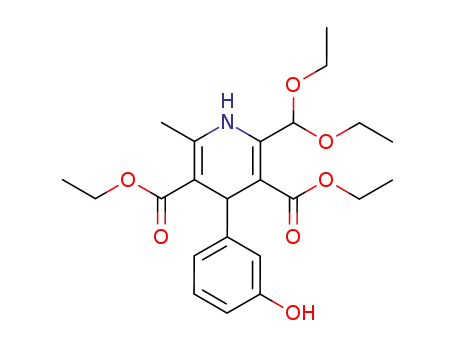 Molecular Structure of 62760-12-7 (3,5-Pyridinedicarboxylic acid,
2-(diethoxymethyl)-1,4-dihydro-4-(3-hydroxyphenyl)-6-methyl-, diethyl
ester)