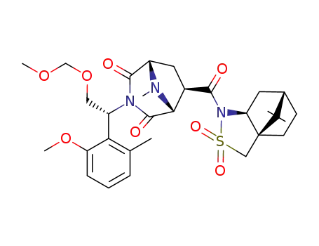 <3aR-<1<1S<sup>*</sup>,3(R<sup>*</sup>),5R<sup>*</sup>,6R<sup>*</sup>>,3aα,6α,7aβ>>-1-<<3-<2-(methoxymethoxy)-1-(2-methoxy-6-methylphenyl)ethyl>-8-methyl-2,4-dioxo-3,8-diazabicyclo<3.2.1>oct-6-yl>carbonyl>hexahydro-8,8-dimethyl-2,2-dioxo-3H-3a,6-methano-2,1-benzisothiazole