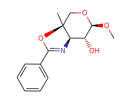 Molecular Structure of 74857-72-0 (6-methoxy-3a-methyl-2-phenyl-3a,6,7,7a-tetrahydro-4H-pyrano[4,3-d][1,3]oxazol-7-ol)