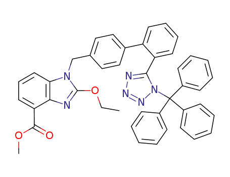 Molecular Structure of 150058-29-0 (2-Ethoxy-1-[[2'-[1-(trityl)-1H-tetrazol-5-yl][1,1'-biphenyl]-4-yl]methyl]-1H-benzimidazole-4-carboxylic Acid Methyl Ester (Candesartan Impurity))