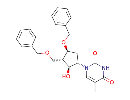 Molecular Structure of 114071-49-7 (1-(3',5'-di-O-benzyl-2'-deoxy-6'-hydroxy-6'-carba-β-D-ribofuranosyl)thymine)
