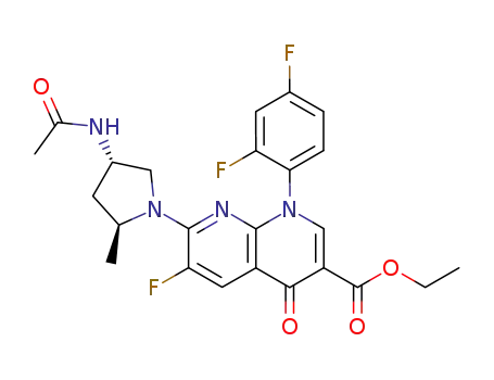 Molecular Structure of 121332-89-6 (7-((2S,4S)-4-Acetylamino-2-methyl-pyrrolidin-1-yl)-1-(2,4-difluoro-phenyl)-6-fluoro-4-oxo-1,4-dihydro-[1,8]naphthyridine-3-carboxylic acid ethyl ester)