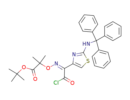 Molecular Structure of 91622-14-9 (2-[1-Chlorocarbonyl-1-[2-(trityl-amino)-thiazol-4-yl]-meth-(Z)-ylideneaminooxy]-2-methyl-propionic acid tert-butyl ester)