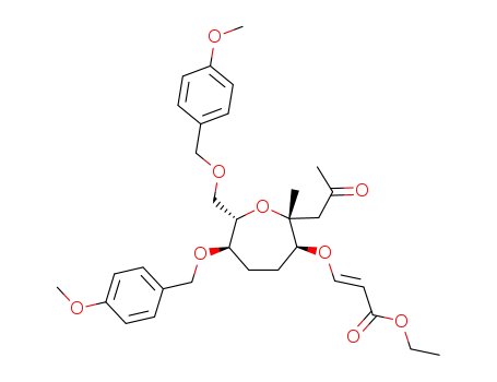 Molecular Structure of 370884-60-9 ((E)-3-[(2R,3S,6R,7S)-6-(4-Methoxy-benzyloxy)-7-(4-methoxy-benzyloxymethyl)-2-methyl-2-(2-oxo-propyl)-oxepan-3-yloxy]-acrylic acid ethyl ester)