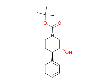 Molecular Structure of 357608-32-3 ((+)-tert-butyl (3R,4R)-3-hydroxy-4-phenylpiperidine-1-carboxylate)