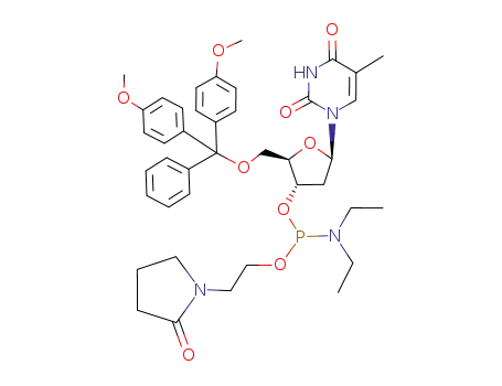 Diethyl-phosphoramidous acid (2R,3S,5R)-2-[bis-(4-methoxy-phenyl)-phenyl-methoxymethyl]-5-(5-methyl-2,4-dioxo-3,4-dihydro-2H-pyrimidin-1-yl)-tetrahydro-furan-3-yl ester 2-(2-oxo-pyrrolidin-1-yl)-ethyl ester