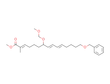 Molecular Structure of 93605-99-3 (2,8,10-Pentadecatrienoic acid,
7-(methoxymethoxy)-2-methyl-15-(phenylmethoxy)-, methyl ester,
(E,E,E)-)