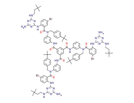 Molecular Structure of 129001-73-6 (N,N',N''-tris<3-<N-<2-<<4-amino-6-<(3,3-dimethylbutyl)amino>-1,3,5-triazin-2-yl>amino>-5-bromobenzoyl>-N-<<4-(1,1-dimethylethyl)phenyl>methyl>amino>phenyl>-1,3,5-benzenetricarboxamide)