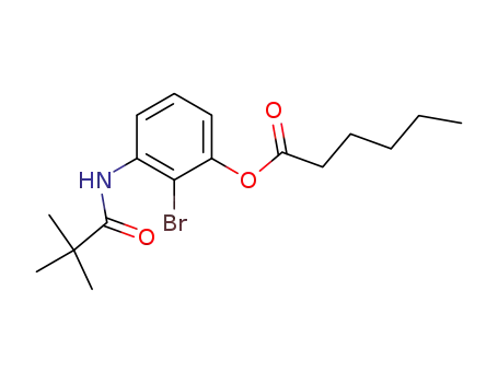 Molecular Structure of 168335-63-5 (Hexanoic acid 2-bromo-3-(2,2-dimethyl-propionylamino)-phenyl ester)