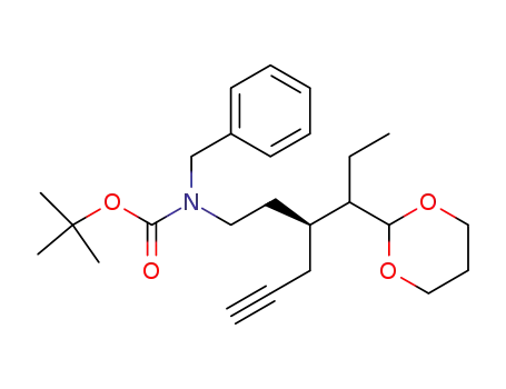 Molecular Structure of 189952-77-0 (Carbamic acid, [3-[1-(1,3-dioxan-2-yl)propyl]-5-hexynyl](phenylmethyl)-,
1,1-dimethylethyl ester, (3S)-)