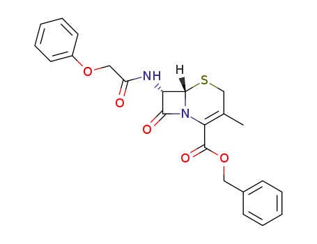 Molecular Structure of 182268-29-7 (benzyl (-)-(6S,7S)-3-methyl-8-oxo-7-phenoxyacetamido-5-thia-1-azabicyclo[4.2.0]oct-2-ene-2-carboxylate)
