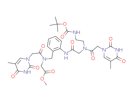 {[2-(2-{(2-<i>tert</i>-butoxycarbonylamino-ethyl)-[(5-methyl-2,4-dioxo-3,4-dihydro-2<i>H</i>-pyrimidin-1-yl)-acetyl]-amino}-acetylamino)-benzyl]-[(5-methyl-2,4-dioxo-3,4-dihydro-2<i>H</i>-pyrimidin-1-yl)-acetyl]-amino}-acetic acid methyl ester