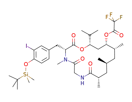 Trifluoro-acetic acid (3R,9S,11S,13R,14S,16S)-3-[4-(tert-butyl-dimethyl-silanyloxy)-3-iodo-benzyl]-16-isopropyl-4,9,11,13-tetramethyl-2,5,8-trioxo-1-oxa-4,7-diaza-cyclohexadec-14-yl ester