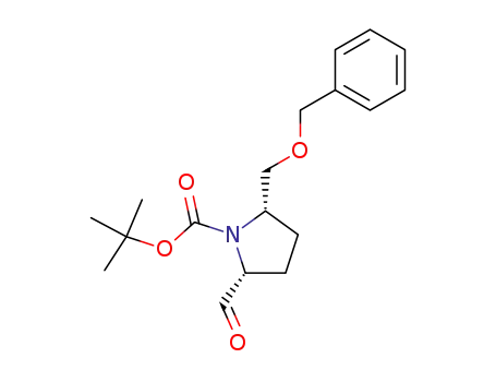 Molecular Structure of 152612-44-7 (1-Pyrrolidinecarboxylic acid, 2-formyl-5-[(phenylmethoxy)methyl]-,
1,1-dimethylethyl ester, (2R,5S)-)