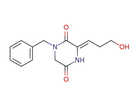 Molecular Structure of 88521-40-8 (2,5-Piperazinedione, 3-(3-hydroxypropylidene)-1-(phenylmethyl)-, (Z)-)