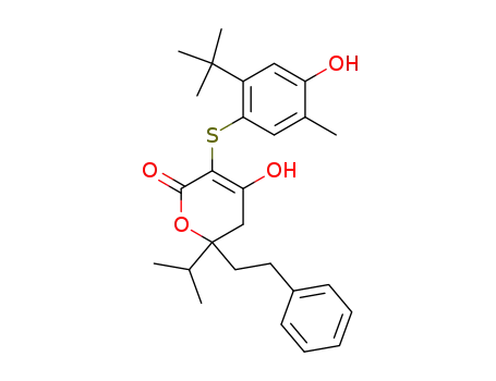 5-[(2-tert-butyl-4-hydroxy-5-methylphenyl)sulfanyl]-6-hydroxy-2-(1-methylethyl)-2-(2-phenylethyl)-2,3-dihydro-4H-pyran-4-one
