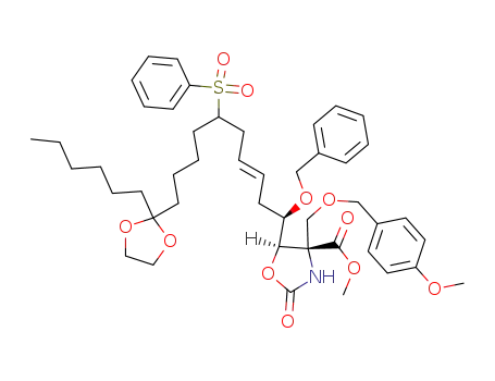 (4S,5R)-5-[(E)-(R)-6-Benzenesulfonyl-1-benzyloxy-10-(2-hexyl-[1,3]dioxolan-2-yl)-dec-3-enyl]-4-(4-methoxy-benzyloxymethyl)-2-oxo-oxazolidine-4-carboxylic acid methyl ester