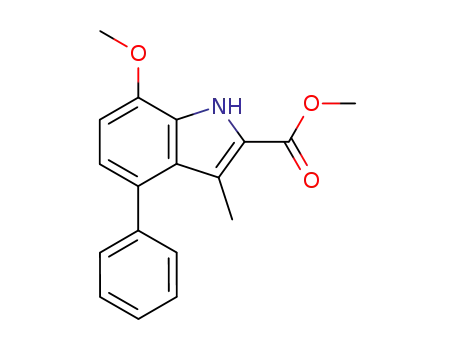 Molecular Structure of 196616-48-5 (7-Methoxy-3-methyl-4-phenyl-1H-indole-2-carboxylic acid methyl ester)