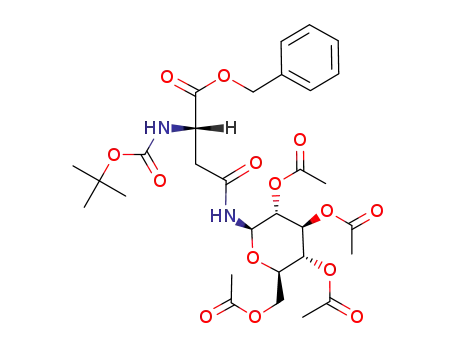 Molecular Structure of 78028-93-0 (1-N-(1-benzyl N-(tert-butyloxycarbonyl)-4-aspart-4-oyl)-(2,3,4,6-tetra-O-acetyl-β-D-glucopyranosyl)amine)