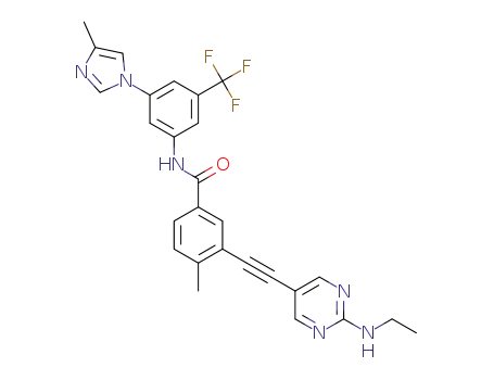 Molecular Structure of 1257628-59-3 (3-(2-(2-(ethylamino)pyrimidin-5-yl)ethynyl)-4-methyl-N-(3-(4-methyl-1H-imidazol-1-yl)-5-(trifluoromethyl)phenyl)benzamide)