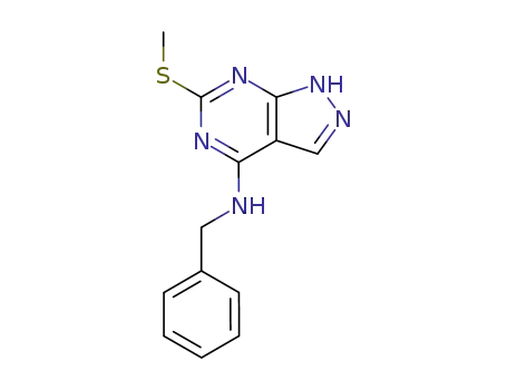 Molecular Structure of 594865-02-8 (1H-Pyrazolo[3,4-d]pyrimidin-4-amine, 6-(methylthio)-N-(phenylmethyl)-)