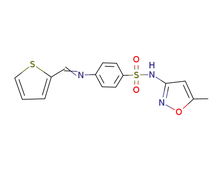 Molecular Structure of 114290-67-4 (Benzenesulfonamide,
N-(5-methyl-3-isoxazolyl)-4-[(2-thienylmethylene)amino]-)