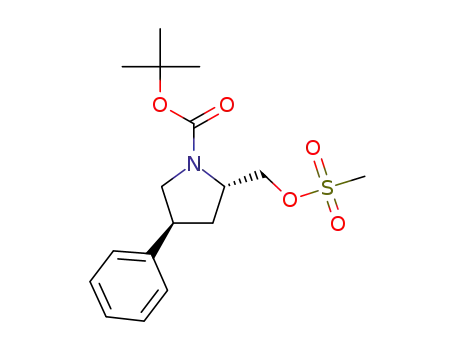 Molecular Structure of 954377-47-0 ((2S,4S)-2-methanesulfonyloxymethyl-4-phenyl-pyrrolidine-1-carboxylic acid tert-butyl ester)