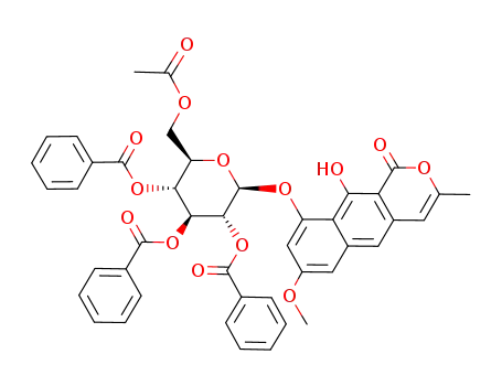 Molecular Structure of 590368-07-3 (toralactone 9-O-yl 6-O-acetyl-2,3,4-tri-O-benzoyl-β-D-glucopyranoside)