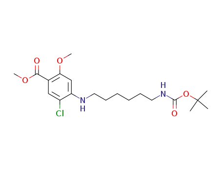Molecular Structure of 566905-83-7 (methyl 4-({6-[(tert-butoxycarbonyl)amino]hexyl}amino)-5-chloro-2-metoxybenzoate)
