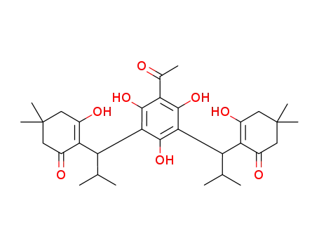 Molecular Structure of 1224866-14-1 (2-(1-(3-acetyl-2,4,6-trihydroxy-5-(1-(2-hydroxy-4,4-dimethyl-6-oxocyclohex-1-enyl)-2-methylpropyl)phenyl)-2-methylpropyl)-3-hydroxy-5,5-dimethylcyclohex-2-enone)