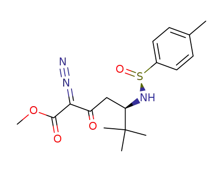 Heptanoic acid,
2-diazo-6,6-dimethyl-5-[[(S)-(4-methylphenyl)sulfinyl]amino]-3-oxo-,
methyl ester, (5R)-