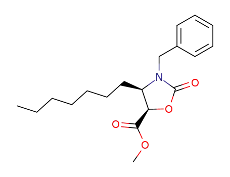 Molecular Structure of 595585-97-0 (5-Oxazolidinecarboxylic acid, 4-heptyl-2-oxo-3-(phenylmethyl)-, methyl
ester, (4R,5R)-)